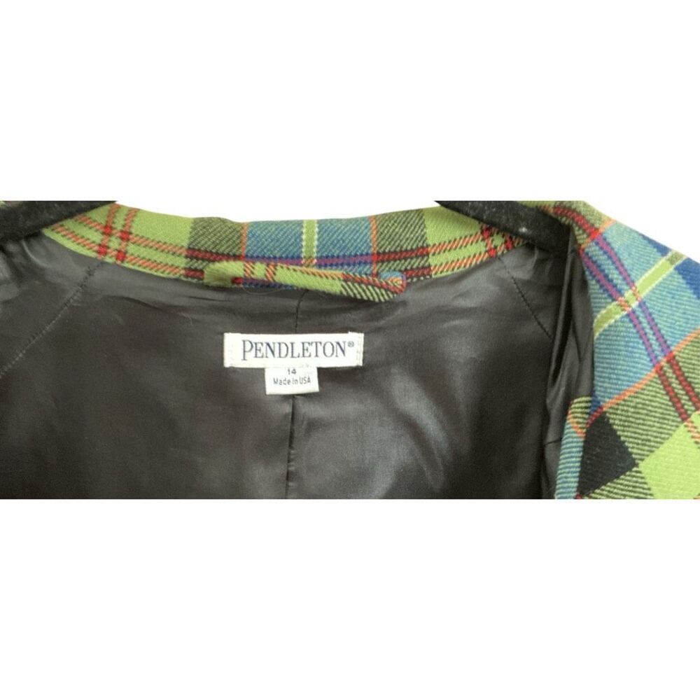 Pendleton Green Plaid 100% Virgin Wool Jacket/Blazer Modern Bell Sleeves 14 - Picture 5 of 6